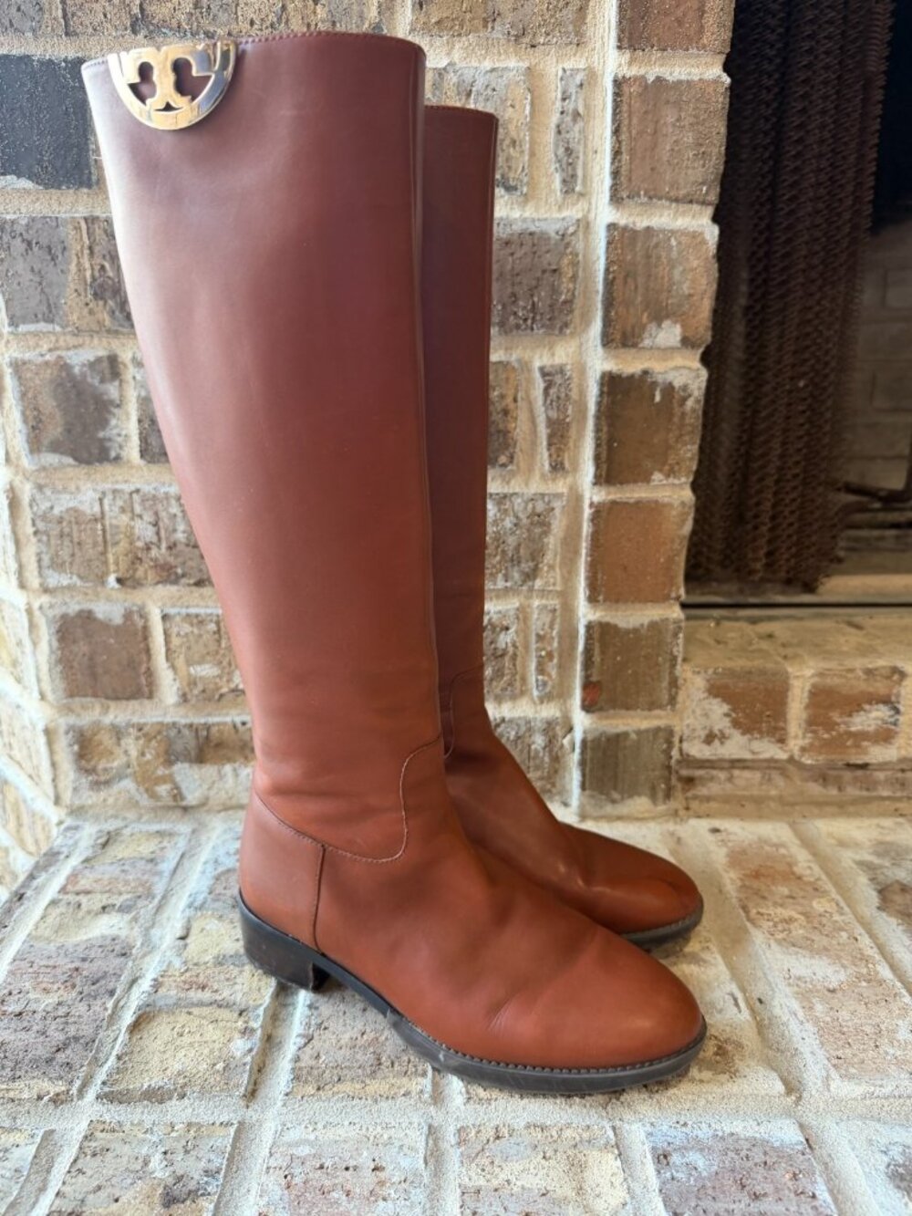 Tory Burch Sierra Cognac Riding Boots knee high size 6 classic *TLC needed*